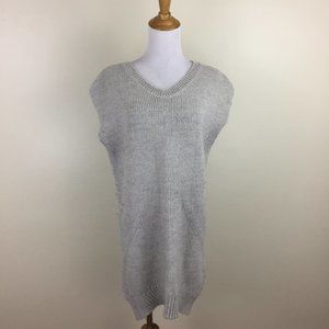 T by ALEXANDER WANG Gray Alpaca Wool Mohair Blend Loose Fit V Neck Sweater Top